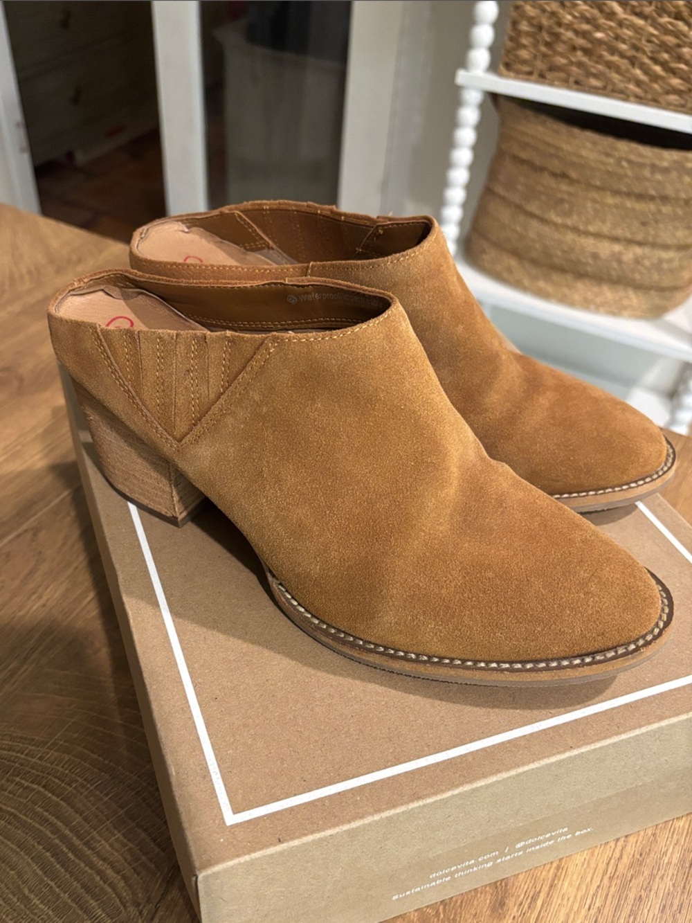 Blondo Suede Mule Clogs in Cognac